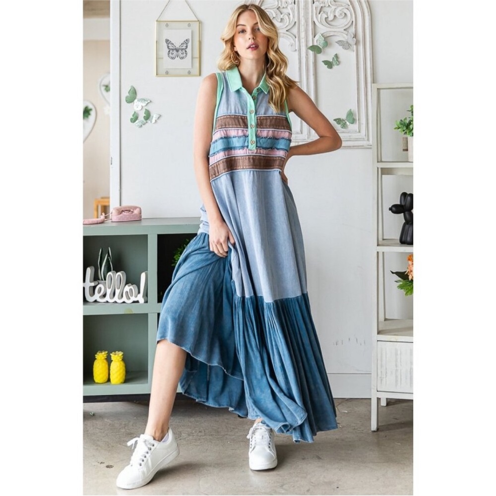 Oli & Hali Blue Washed Sleeveless Maxi Dress - Picture 3 of 16